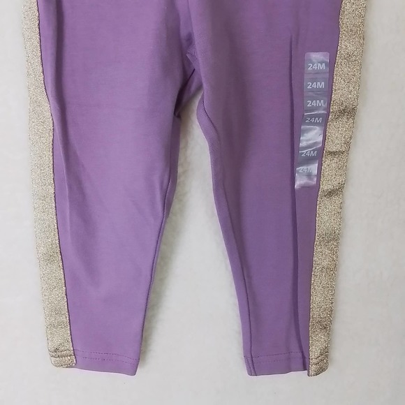 OshKosh‎ Cotton Blend Leggings Size 24m Lavender, w/ Gold Shimmer Racer Stripe - Picture 4 of 11